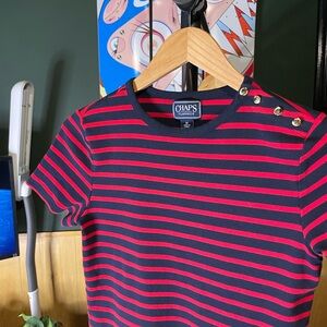 Chaps Navy and Red Striped Top